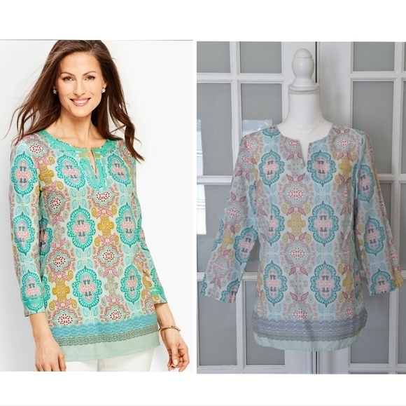 Talbots Tops - Talbots Moroccan Medallion Split Neck Tunic